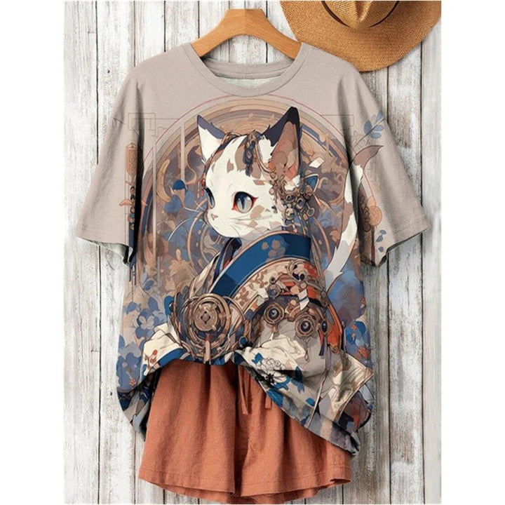 3D Printed Fashion Cat T Shirt For Women Japanese Cartoon Pattern Short Sleeves - Maxwell shop