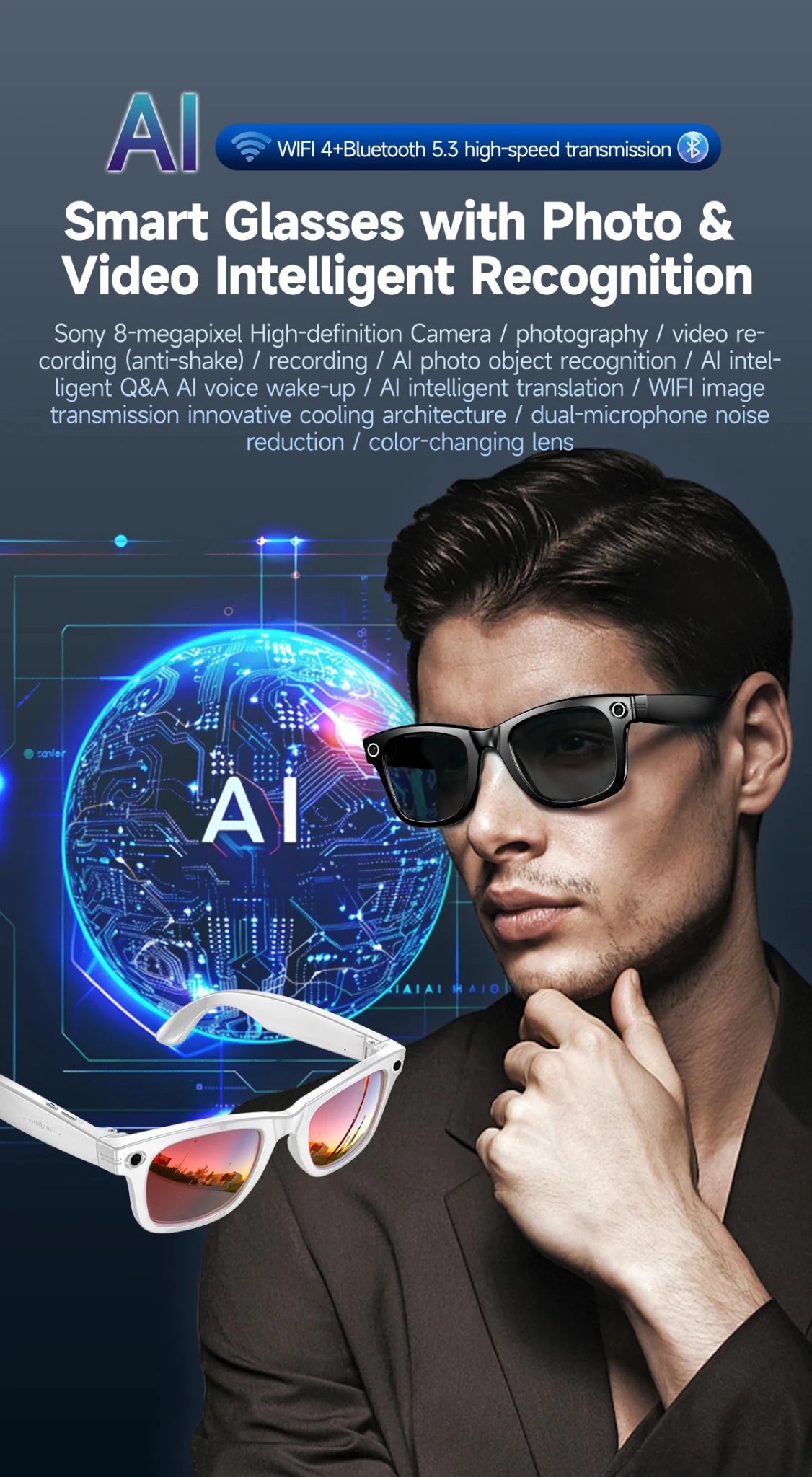 800W Camera AI Glasses Men Color-Changing Smart Translation Glasses smart Sunglasses - Maxwell shop