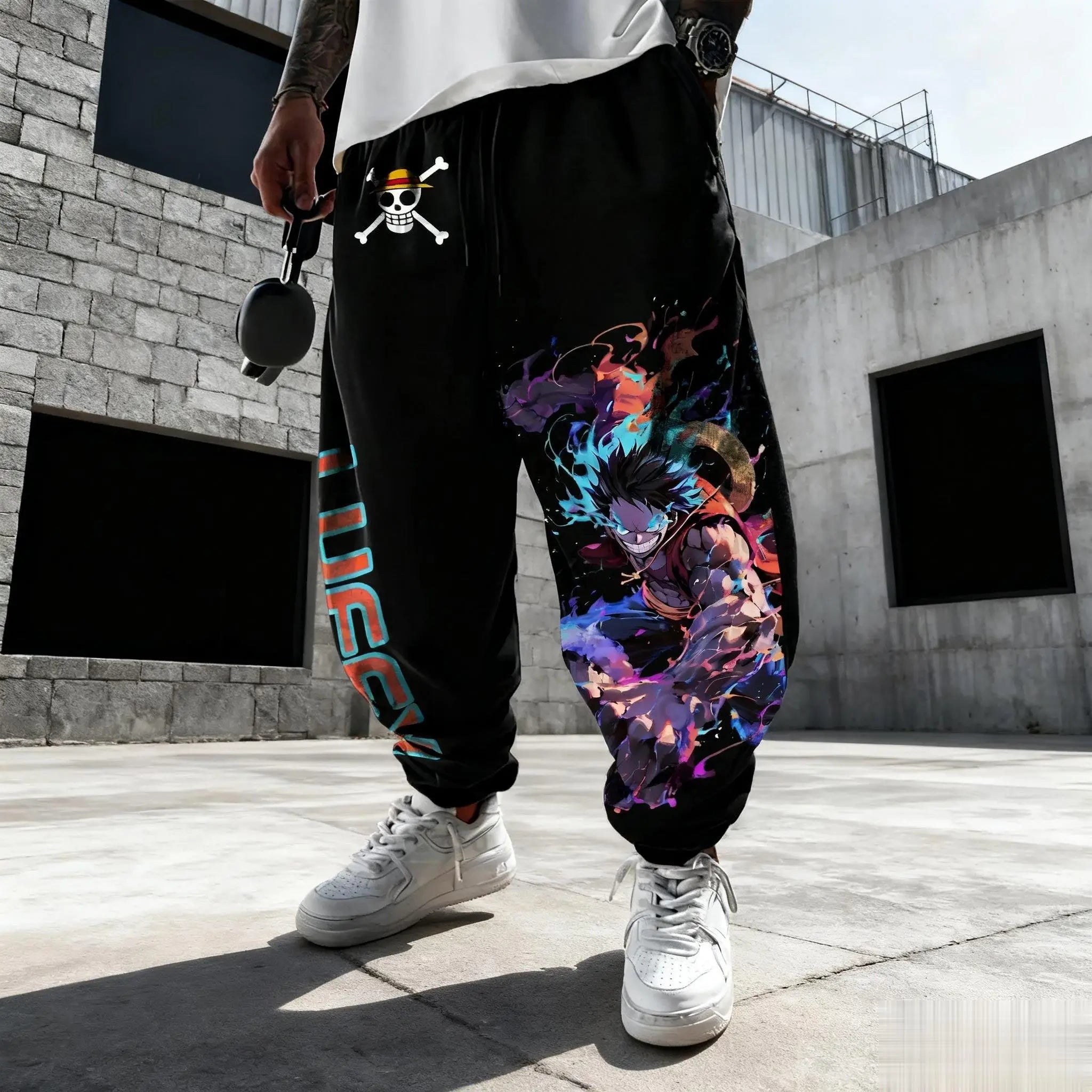 One Piece Luffy Ace Mens Sweatpants Gym Sports Pants Anime Print Loose - Maxwell shop