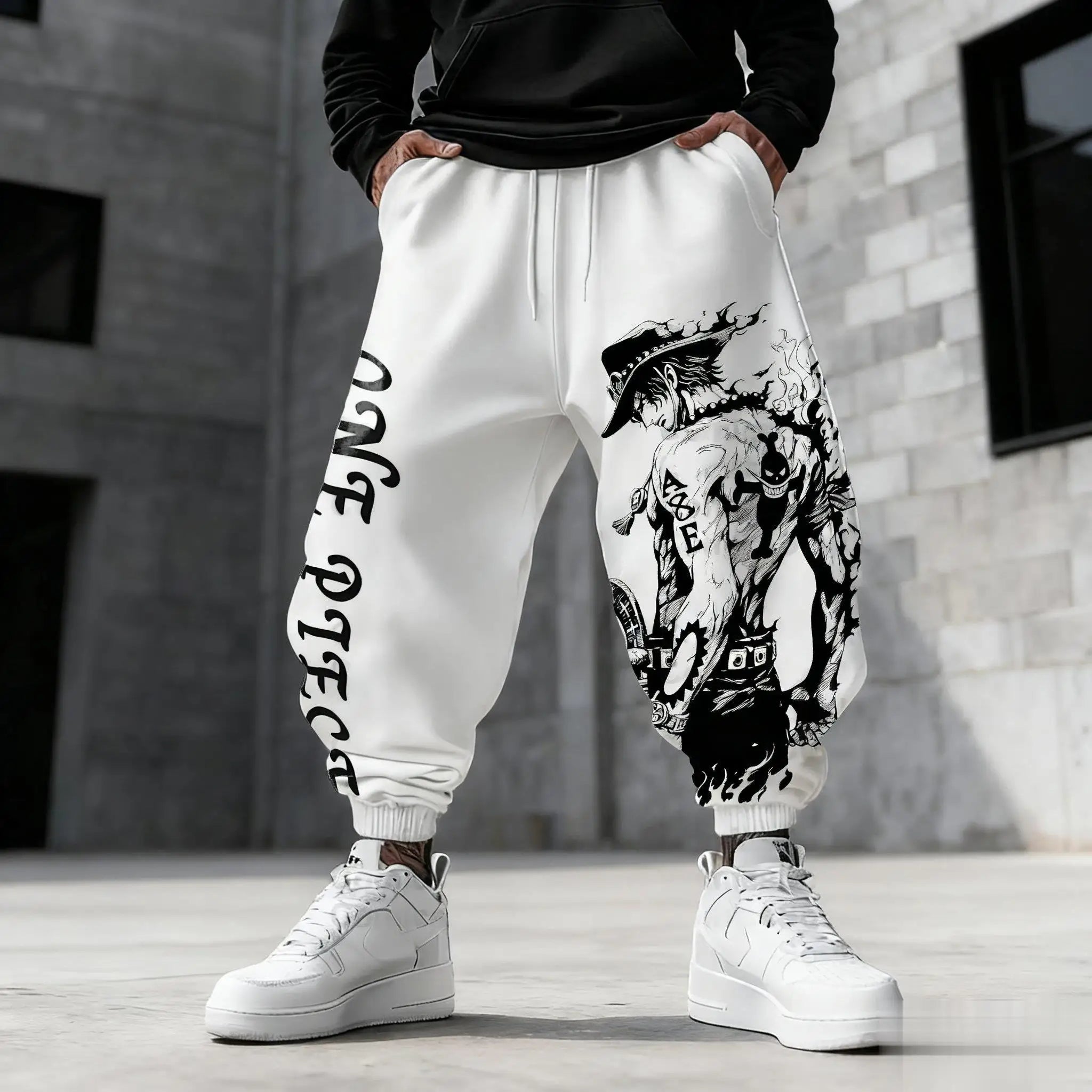 One Piece Luffy Ace Mens Sweatpants Gym Sports Pants Anime Print Loose - Maxwell shop