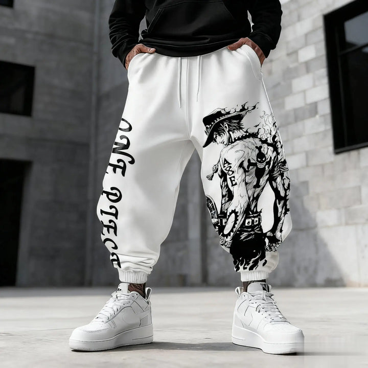 One Piece Luffy Ace Mens Sweatpants Gym Sports Pants Anime Print Loose - Maxwell shop