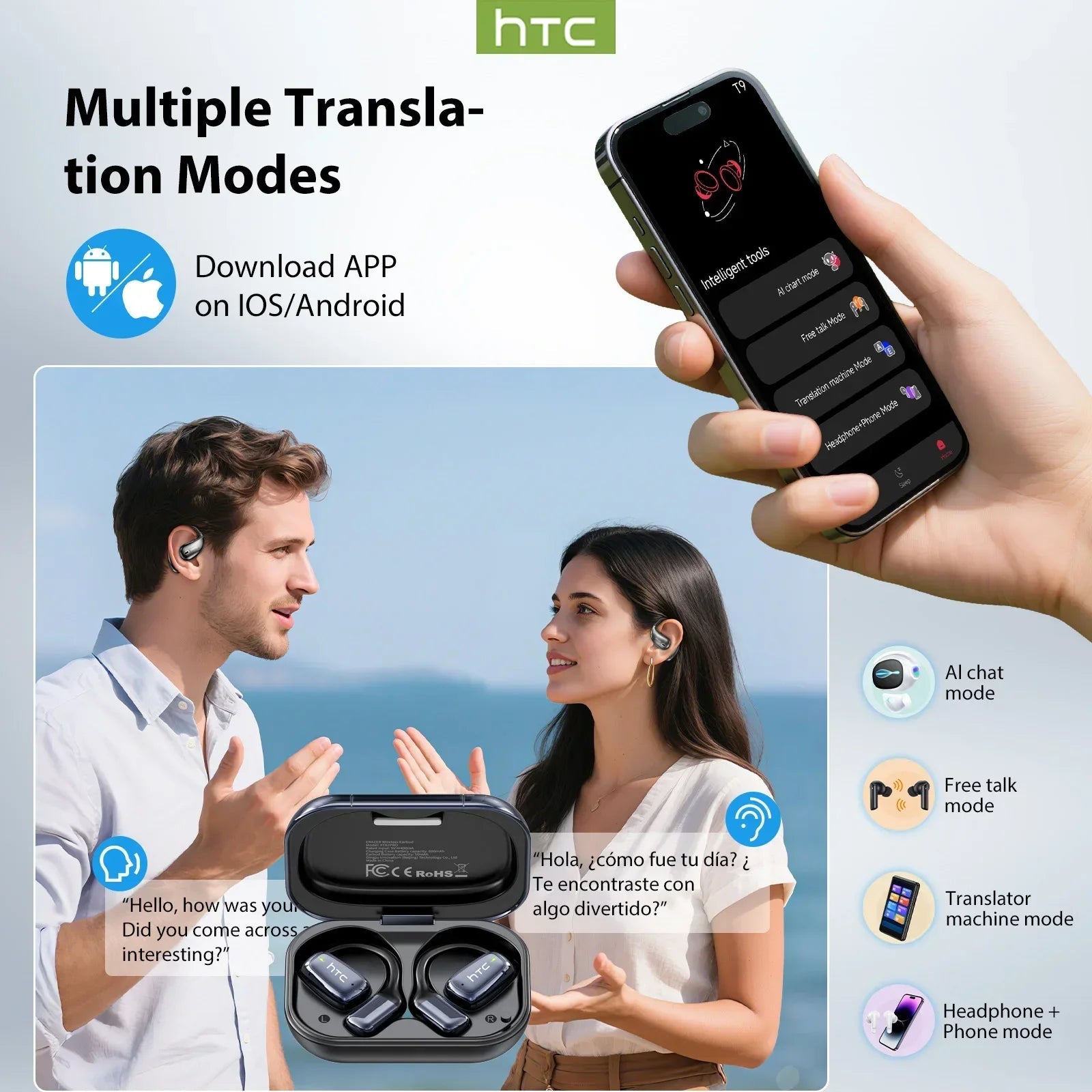【AI Translator Earbuds】HTC NE25 Bluetooth Earphones LCD Touch Screen Sport Wireless - Maxwell shop