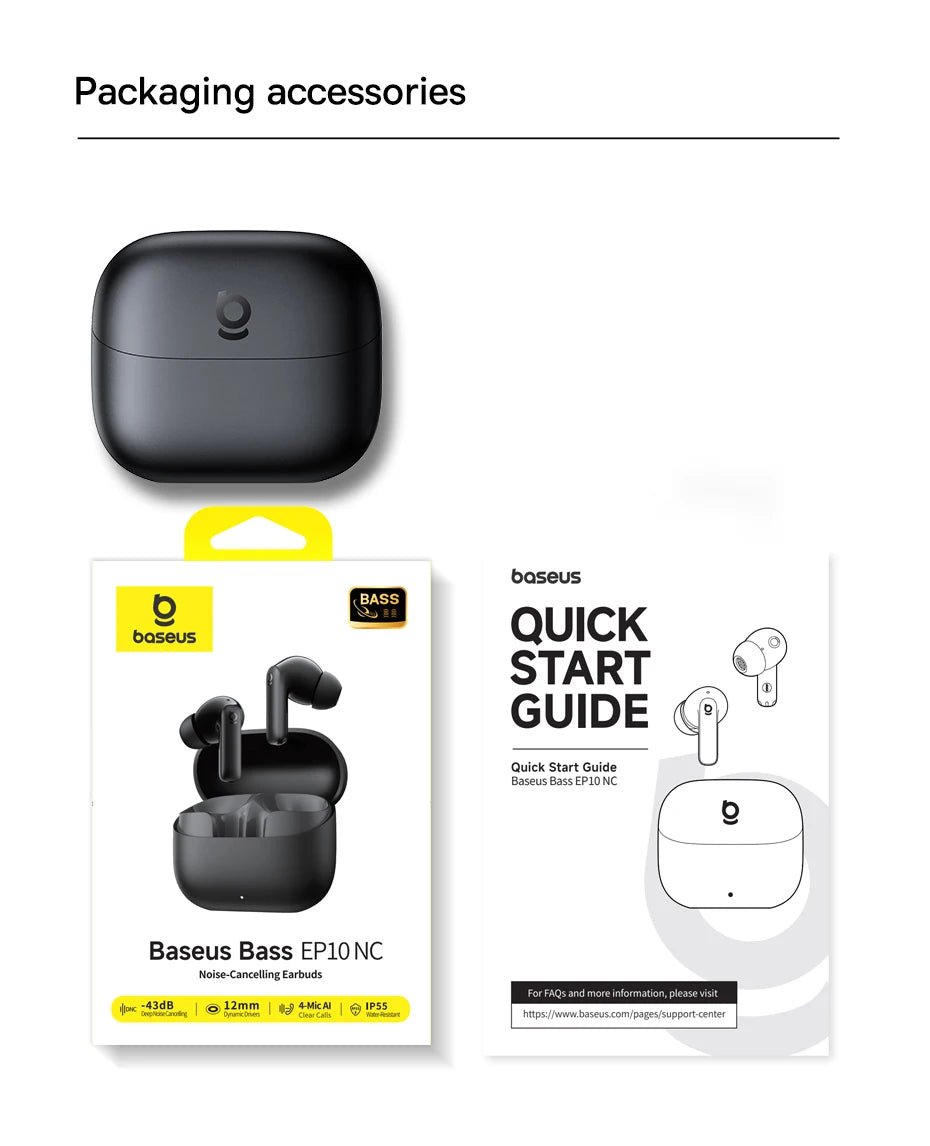 Baseus Bass EP10 NC -43dB Noise Cancelling ANC True Wireless Earbuds Bluetooth 6.0 - Maxwell shop