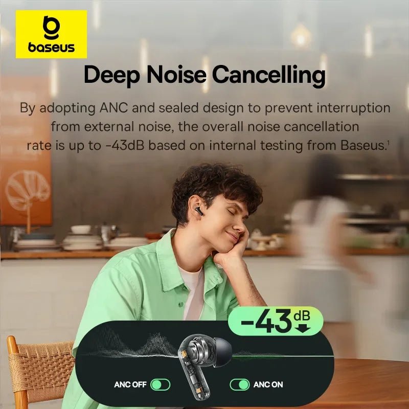 Baseus Bass EP10 NC -43dB Noise Cancelling ANC True Wireless Earbuds Bluetooth 6.0 - Maxwell shop
