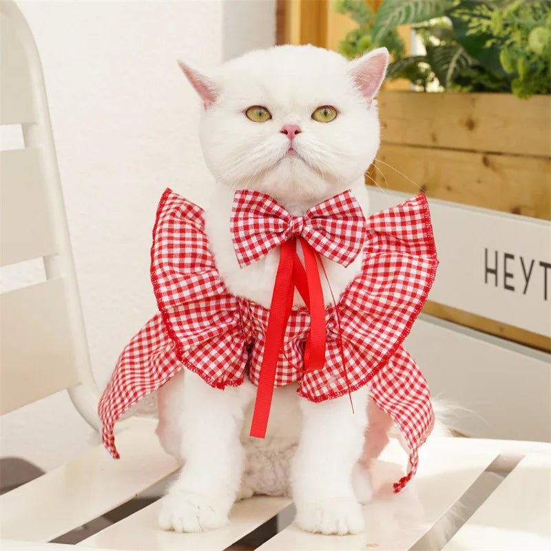 Cute Puppy Summer Plaid Outfit Dog Princess Dress Print Pet Skirt with Flying Sleeves - Maxwell shop
