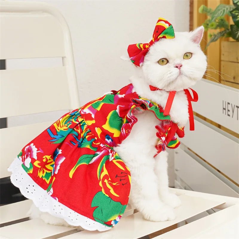 Cute Puppy Summer Plaid Outfit Dog Princess Dress Print Pet Skirt with Flying Sleeves - Maxwell shop