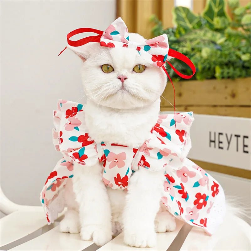 Cute Puppy Summer Plaid Outfit Dog Princess Dress Print Pet Skirt with Flying Sleeves - Maxwell shop