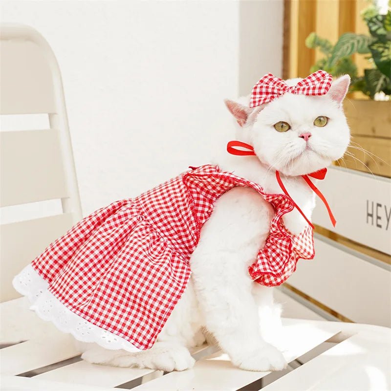 Cute Puppy Summer Plaid Outfit Dog Princess Dress Print Pet Skirt with Flying Sleeves - Maxwell shop
