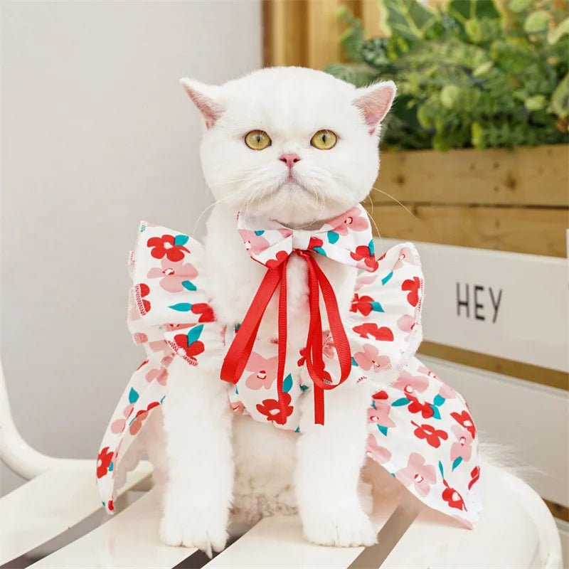 Cute Puppy Summer Plaid Outfit Dog Princess Dress Print Pet Skirt with Flying Sleeves - Maxwell shop