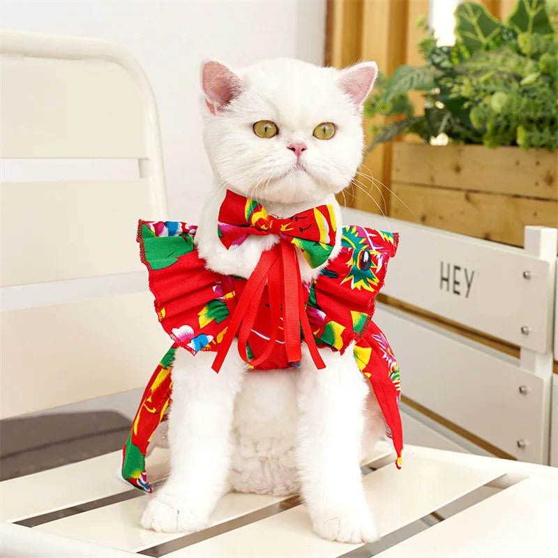 Cute Puppy Summer Plaid Outfit Dog Princess Dress Print Pet Skirt with Flying Sleeves - Maxwell shop