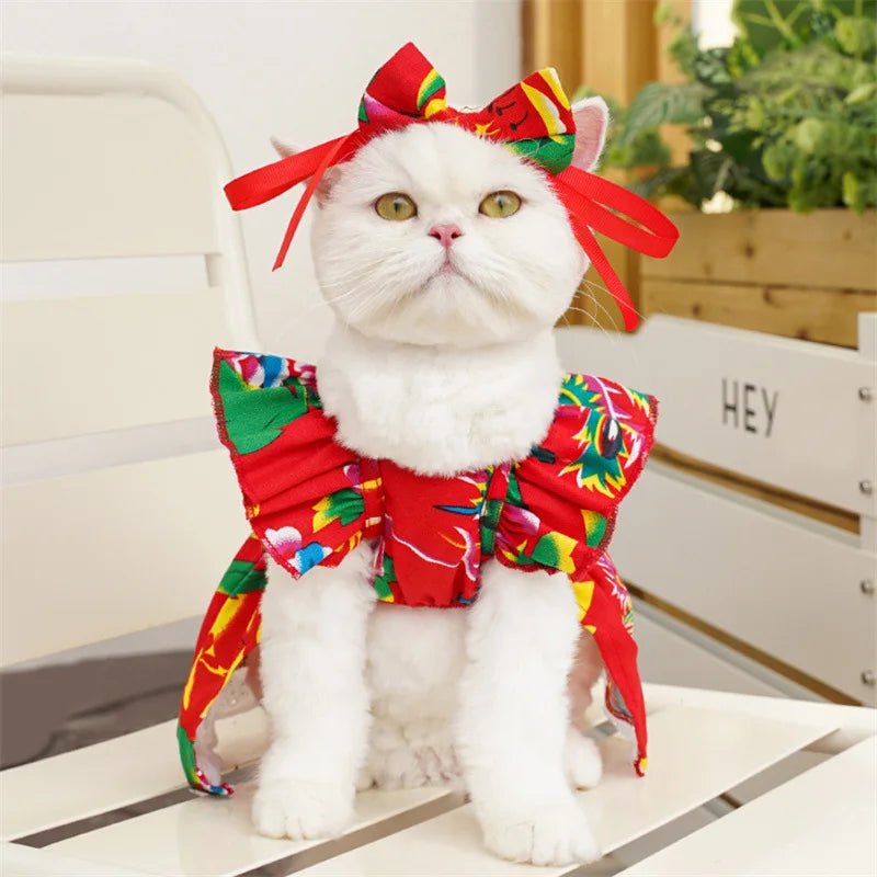 Cute Puppy Summer Plaid Outfit Dog Princess Dress Print Pet Skirt with Flying Sleeves - Maxwell shop