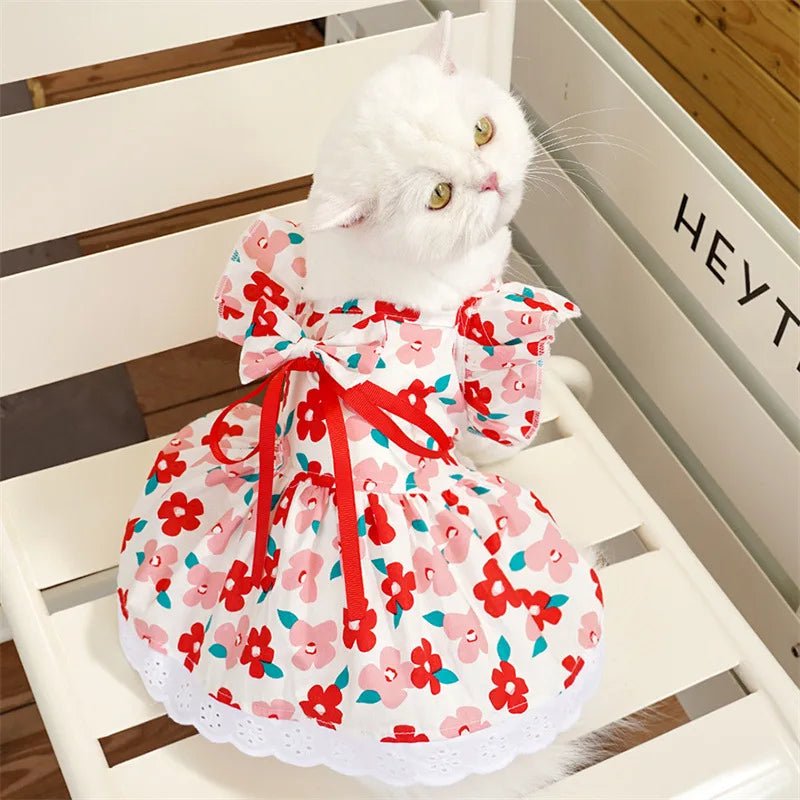 Cute Puppy Summer Plaid Outfit Dog Princess Dress Print Pet Skirt with Flying Sleeves - Maxwell shop
