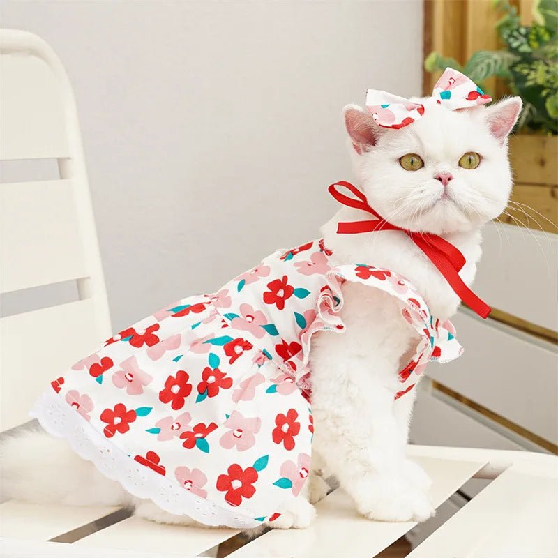 Cute Puppy Summer Plaid Outfit Dog Princess Dress Print Pet Skirt with Flying Sleeves - Maxwell shop