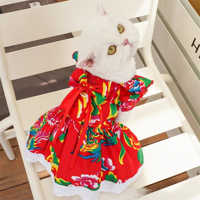 Cute Puppy Summer Plaid Outfit Dog Princess Dress Print Pet Skirt with Flying Sleeves - Maxwell shop