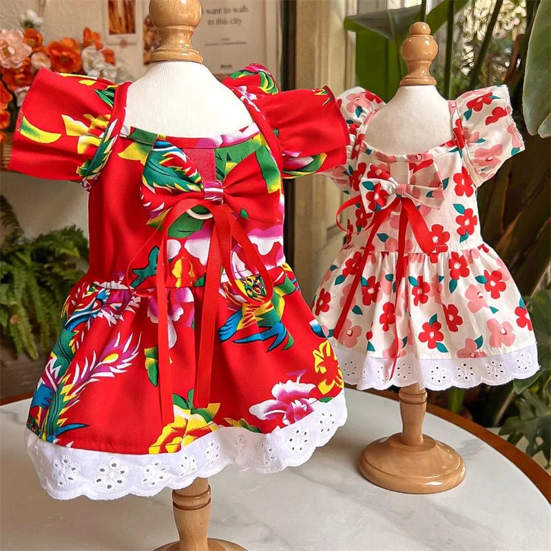 Cute Puppy Summer Plaid Outfit Dog Princess Dress Print Pet Skirt with Flying Sleeves - Maxwell shop