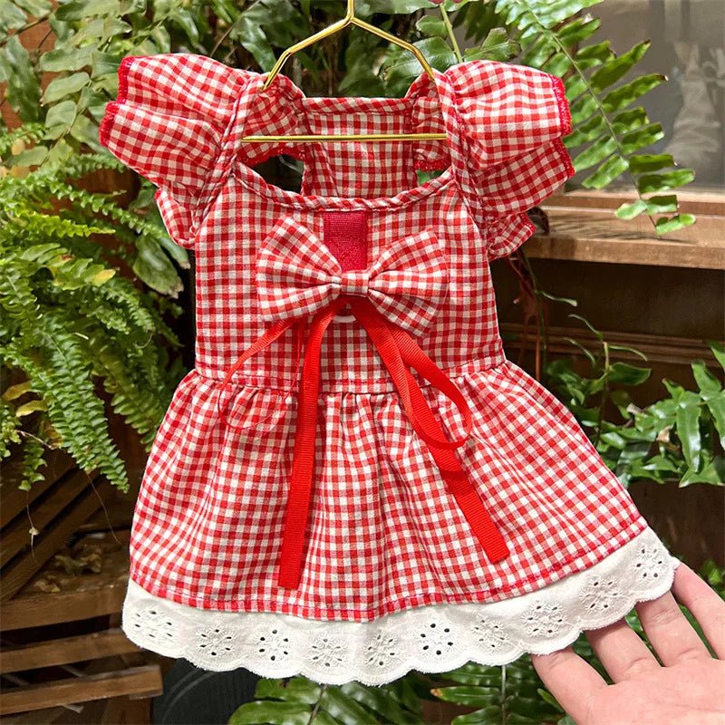 Cute Puppy Summer Plaid Outfit Dog Princess Dress Print Pet Skirt with Flying Sleeves - Maxwell shop