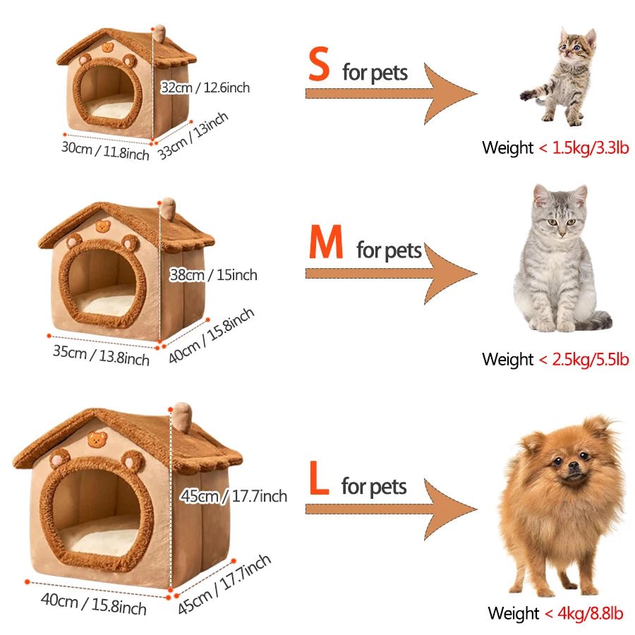 Foldable Pet House Removable Washable Cat House Puppy Cave Sofa Pet Bed House - Maxwell shop