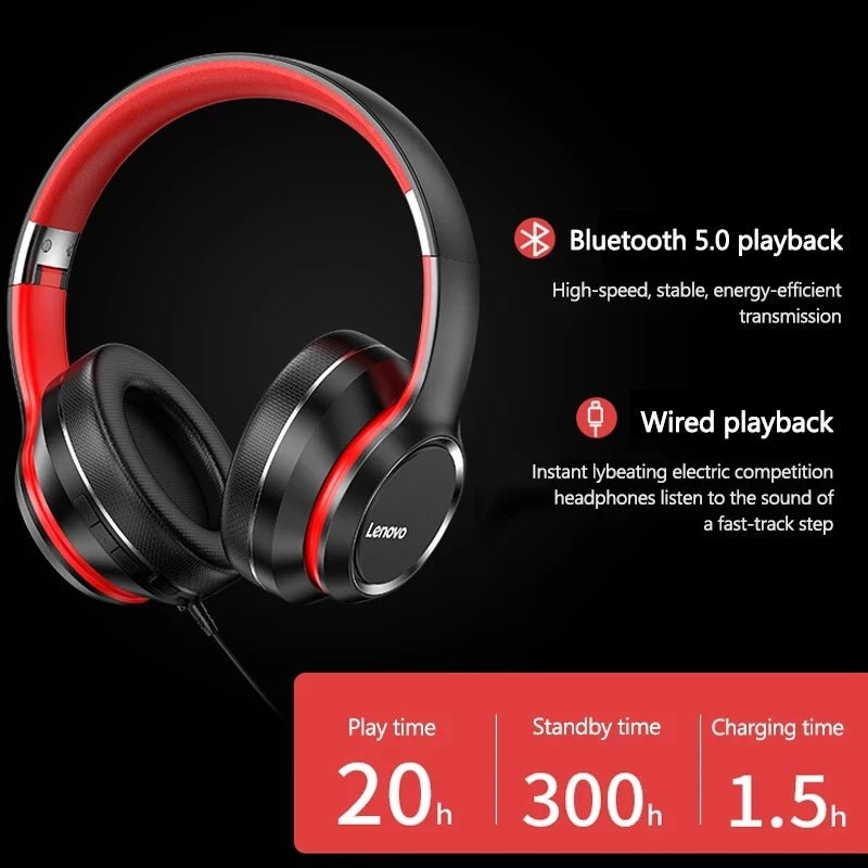 Lenovo HD200 Bluetooth Earphones Over-ear Foldable Computer Wireless Headphones Noise - Maxwell shop