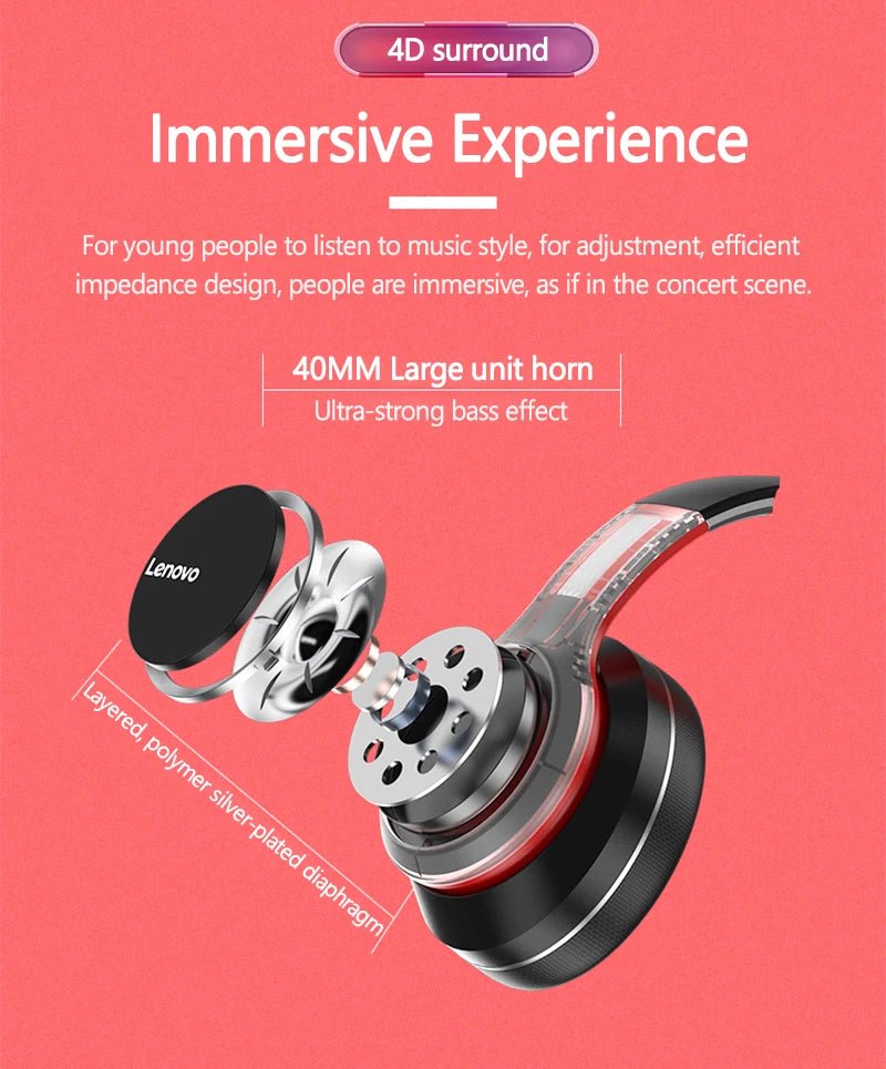 Lenovo HD200 Bluetooth Earphones Over-ear Foldable Computer Wireless Headphones Noise - Maxwell shop