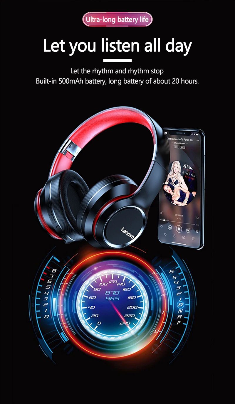 Lenovo HD200 Bluetooth Earphones Over-ear Foldable Computer Wireless Headphones Noise - Maxwell shop