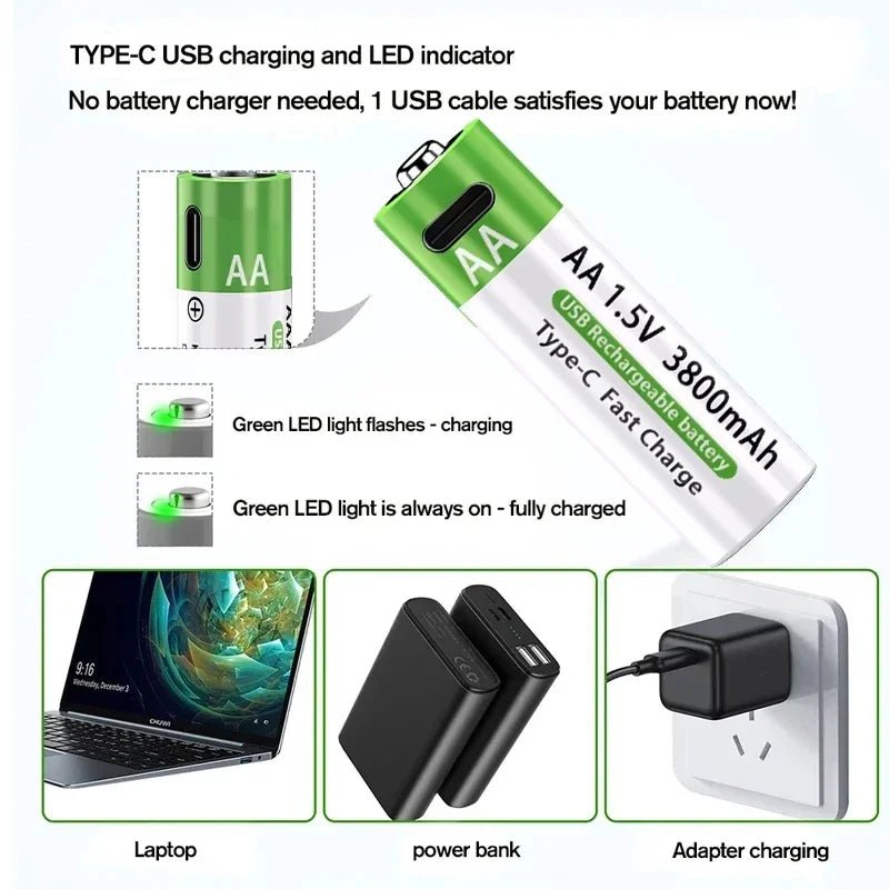 Lithium-Ion Battery Type-C Rechargeable High-Capacity AA&AAA Battery - Maxwell shop