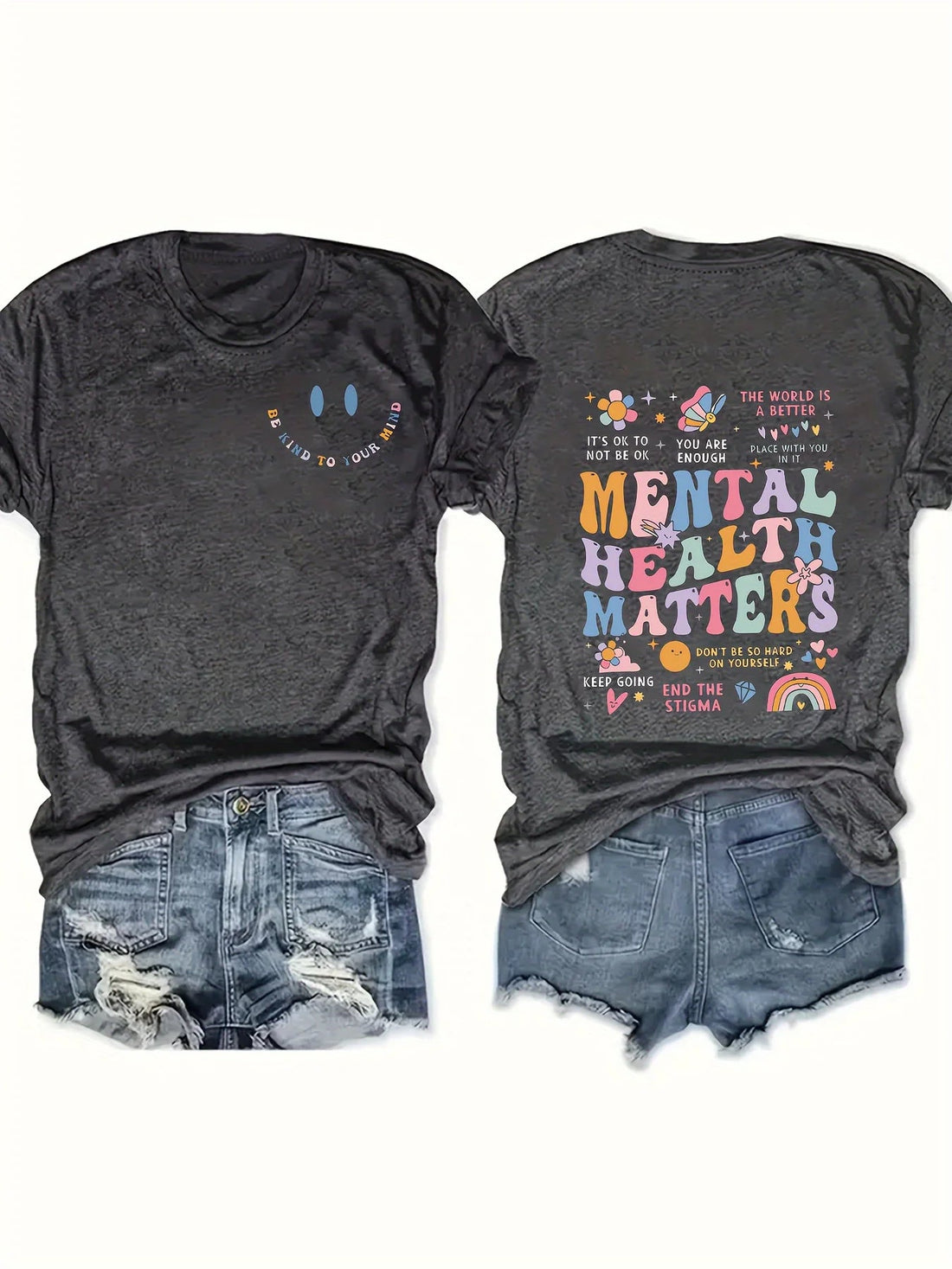 Mental Health Matters Women's Tee - Positive Graphic, Casual Black Oversized Top - Maxwell shop