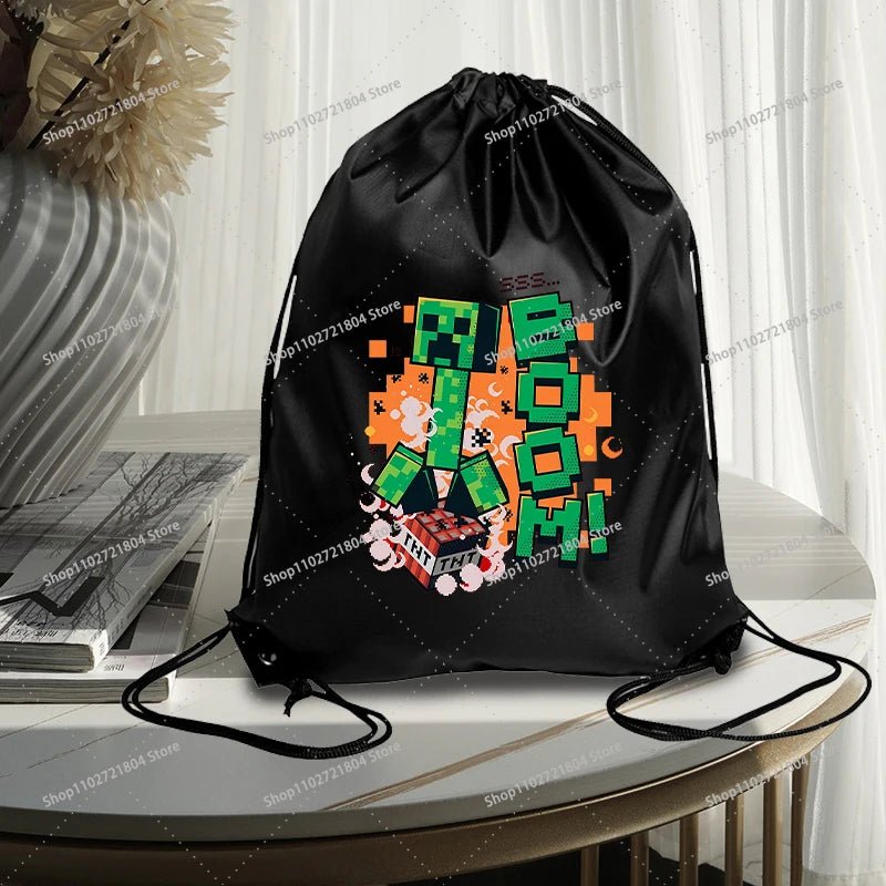 Miner Crafting Pixel Drawstring Bag Fashion Large - capacity Minecraft Bag Creeper Bag - Maxwell shop