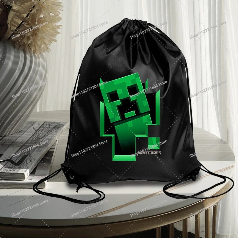 Miner Crafting Pixel Drawstring Bag Fashion Large - capacity Minecraft Bag Creeper Bag - Maxwell shop