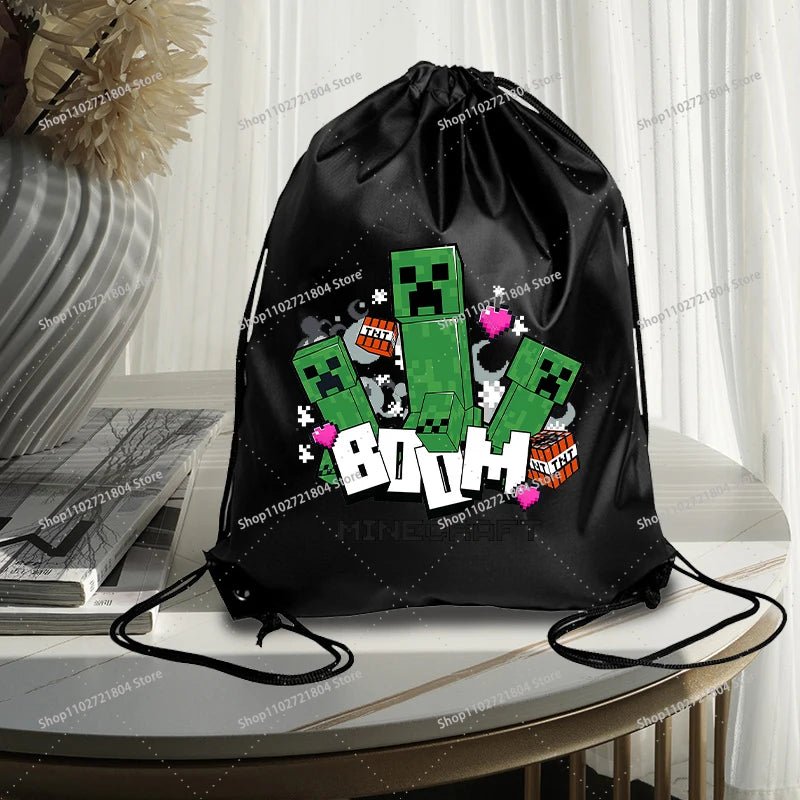Miner Crafting Pixel Drawstring Bag Fashion Large - capacity Minecraft Bag Creeper Bag - Maxwell shop