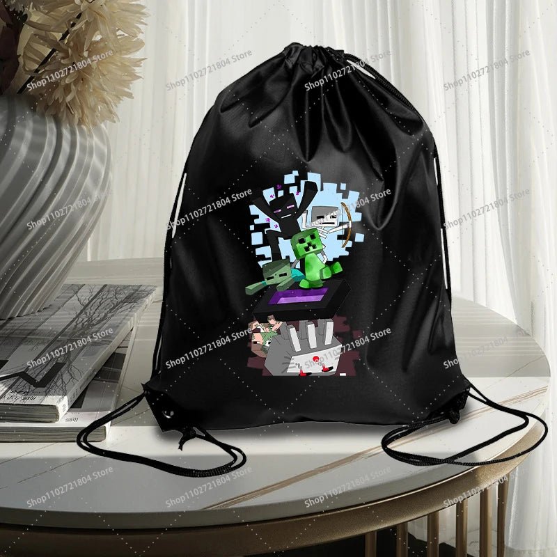 Miner Crafting Pixel Drawstring Bag Fashion Large - capacity Minecraft Bag Creeper Bag - Maxwell shop