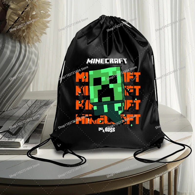 Miner Crafting Pixel Drawstring Bag Fashion Large - capacity Minecraft Bag Creeper Bag - Maxwell shop