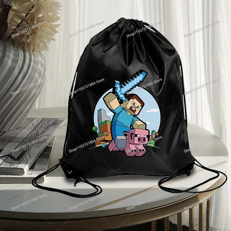 Miner Crafting Pixel Drawstring Bag Fashion Large - capacity Minecraft Bag Creeper Bag - Maxwell shop