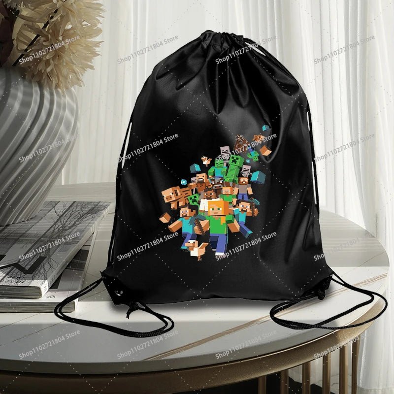 Miner Crafting Pixel Drawstring Bag Fashion Large - capacity Minecraft Bag Creeper Bag - Maxwell shop