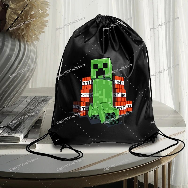 Miner Crafting Pixel Drawstring Bag Fashion Large - capacity Minecraft Bag Creeper Bag - Maxwell shop