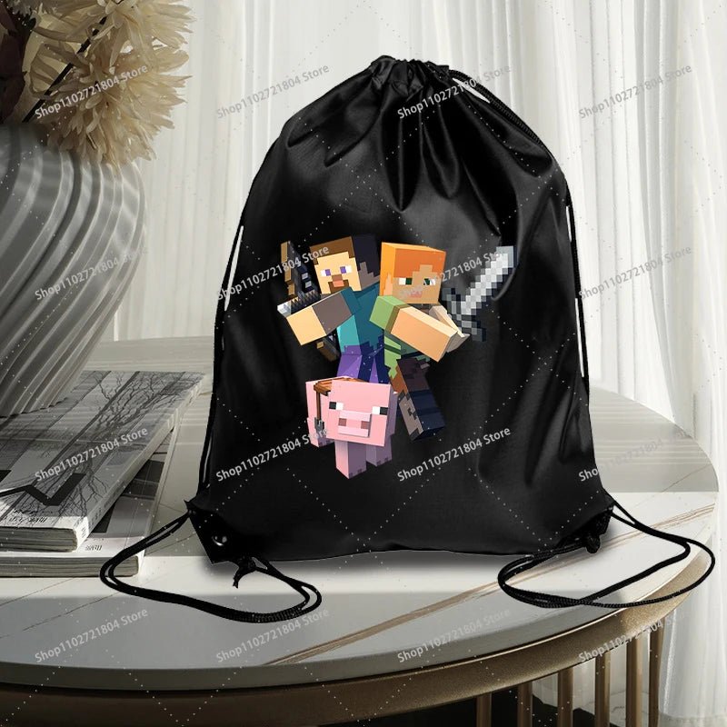 Miner Crafting Pixel Drawstring Bag Fashion Large - capacity Minecraft Bag Creeper Bag - Maxwell shop