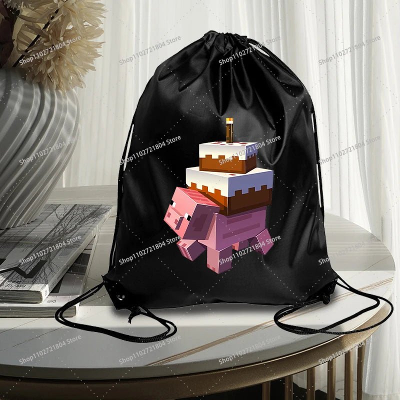 Miner Crafting Pixel Drawstring Bag Fashion Large - capacity Minecraft Bag Creeper Bag - Maxwell shop