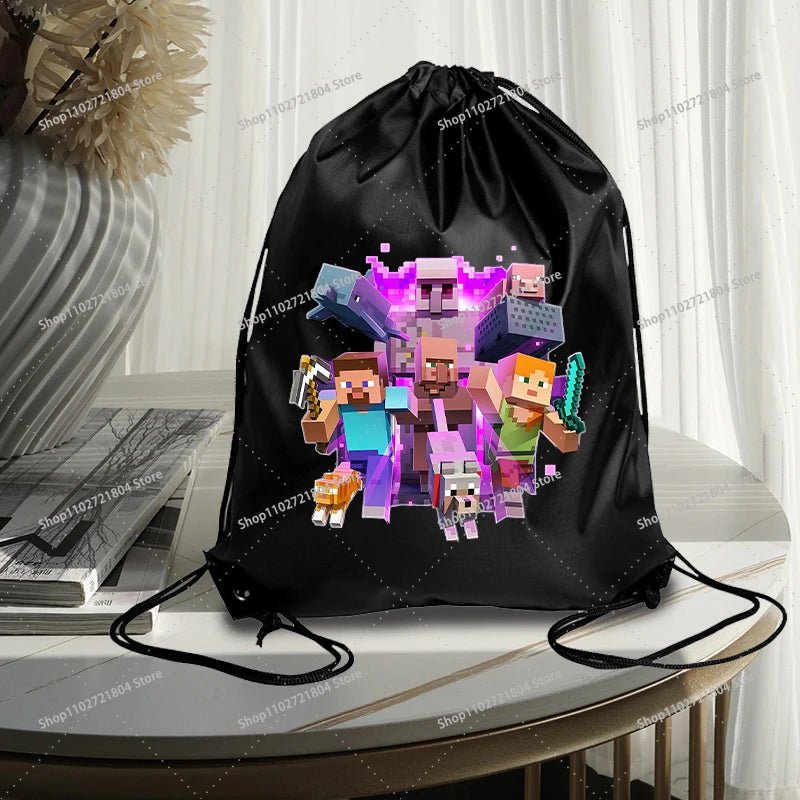 Miner Crafting Pixel Drawstring Bag Fashion Large - capacity Minecraft Bag Creeper Bag - Maxwell shop
