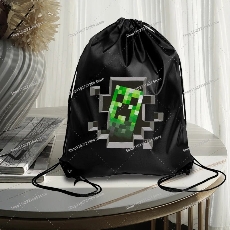 Miner Crafting Pixel Drawstring Bag Fashion Large - capacity Minecraft Bag Creeper Bag - Maxwell shop