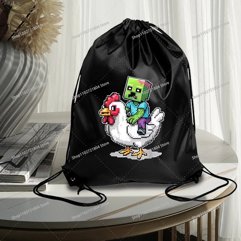 Miner Crafting Pixel Drawstring Bag Fashion Large - capacity Minecraft Bag Creeper Bag - Maxwell shop