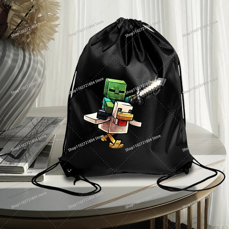 Miner Crafting Pixel Drawstring Bag Fashion Large - capacity Minecraft Bag Creeper Bag - Maxwell shop