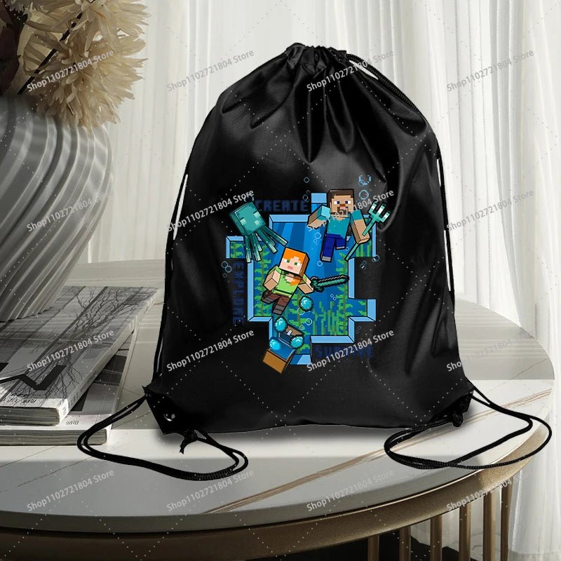 Miner Crafting Pixel Drawstring Bag Fashion Large - capacity Minecraft Bag Creeper Bag - Maxwell shop