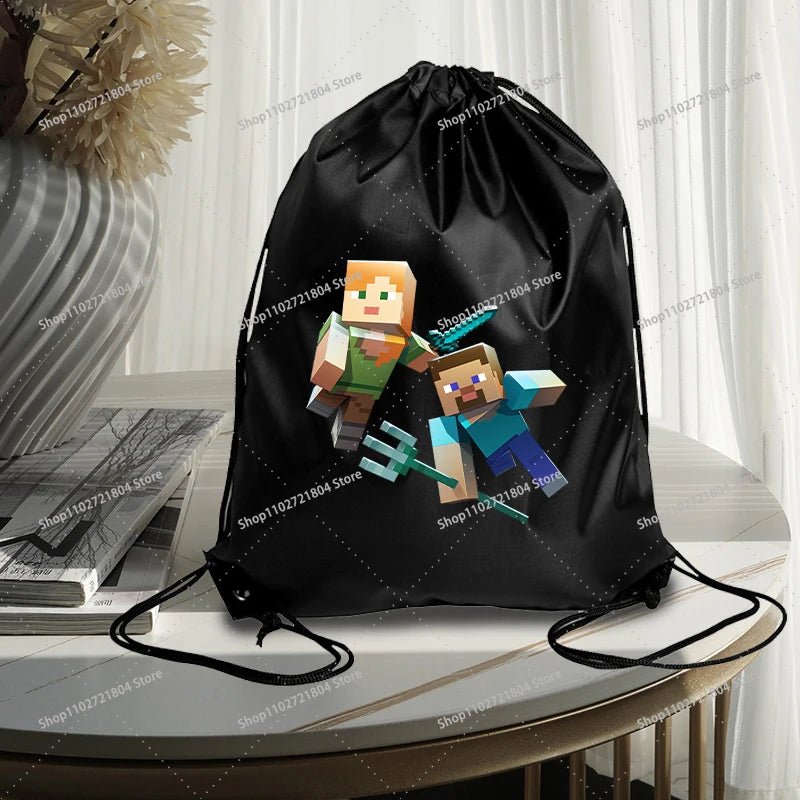 Miner Crafting Pixel Drawstring Bag Fashion Large - capacity Minecraft Bag Creeper Bag - Maxwell shop