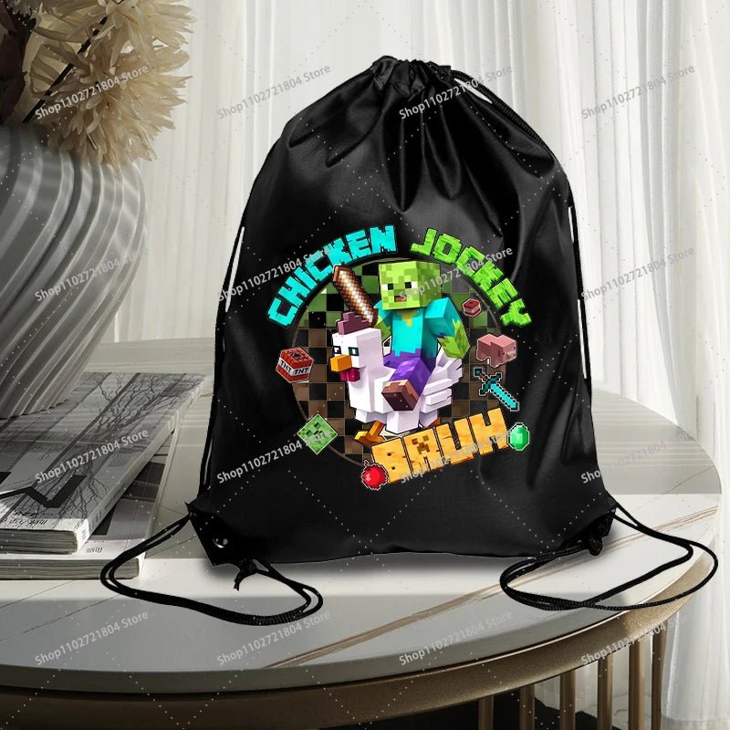 Miner Crafting Pixel Drawstring Bag Fashion Large - capacity Minecraft Bag Creeper Bag - Maxwell shop
