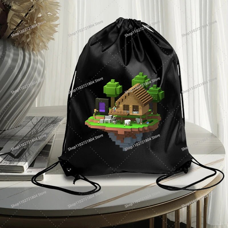 Miner Crafting Pixel Drawstring Bag Fashion Large - capacity Minecraft Bag Creeper Bag - Maxwell shop