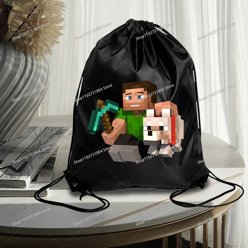 Miner Crafting Pixel Drawstring Bag Fashion Large - capacity Minecraft Bag Creeper Bag - Maxwell shop