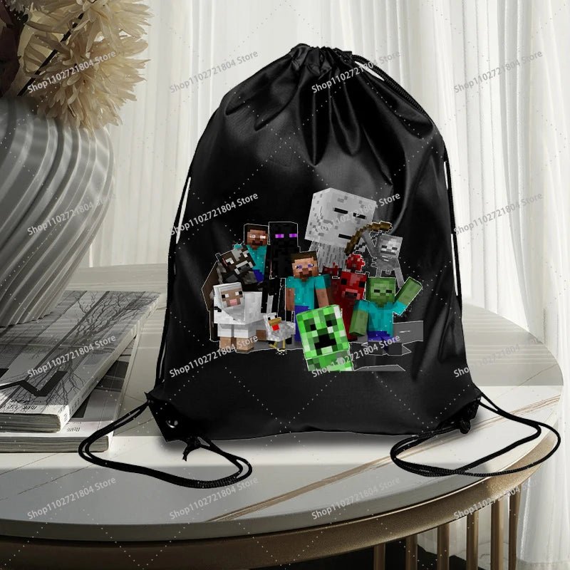 Miner Crafting Pixel Drawstring Bag Fashion Large - capacity Minecraft Bag Creeper Bag - Maxwell shop