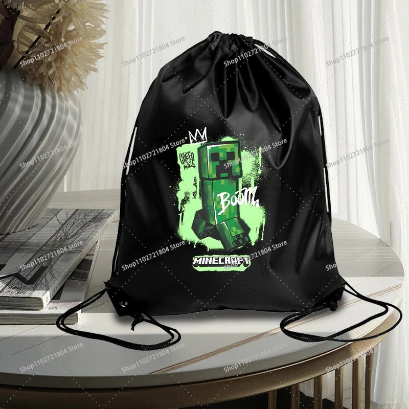 Miner Crafting Pixel Drawstring Bag Fashion Large - capacity Minecraft Bag Creeper Bag - Maxwell shop