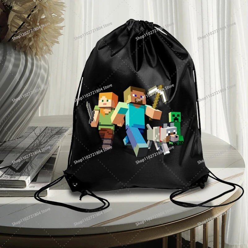 Miner Crafting Pixel Drawstring Bag Fashion Large - capacity Minecraft Bag Creeper Bag - Maxwell shop
