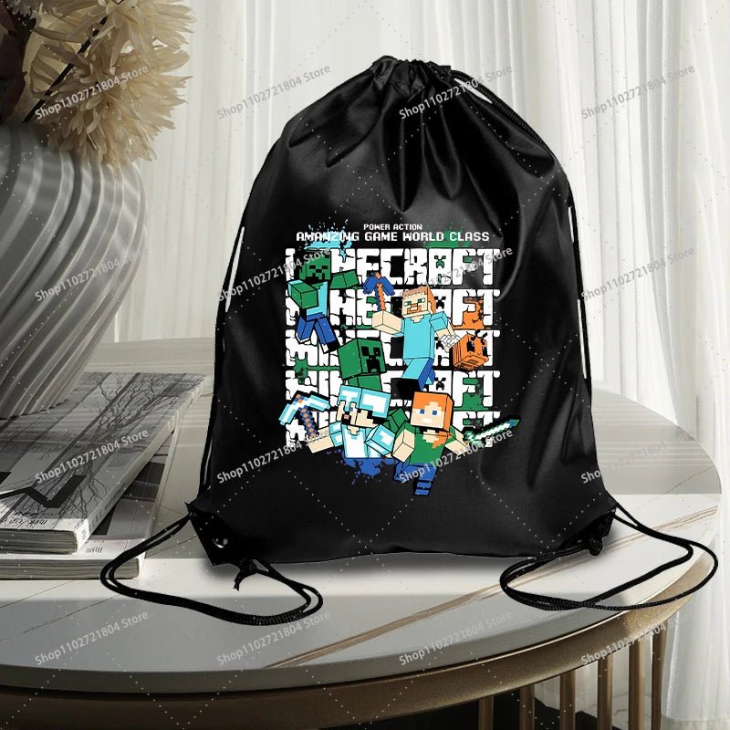 Miner Crafting Pixel Drawstring Bag Fashion Large - capacity Minecraft Bag Creeper Bag - Maxwell shop