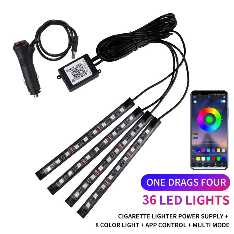 Neon LED Car Interior Ambient Foot Strip Light Kit Accessories RGB Backlight Remote - Maxwell shop